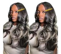 Wighottie Highlight Wear and Go Glueless Wigs Human Hair Pre Cut Body Wave Ombre Lace Front Wig Human Hair Pre Plucked Black and Blond Wavy 5x5 Lace Closure Wigs Human Hair Balayage Wig 28 Inch