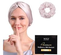 WIGI 100% Mulberry Silk Bonnet with Scrunchie Gift for Women, Silk Bonnet for Sleeping, Shower Cap Hair Bonnet, Silk Hair Wrap for Hair Care (100% Mulberry Silk (Bow design), Pink)