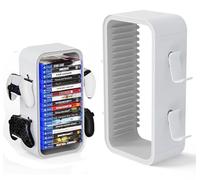 wigmoa OYO-1【40CM】 Game Storage Tower Compatible with PS5/ Xbox Series S & X/Switch, Universal Video Games Discs Organizers 18 PCS with 4 Controllers Holder, Game Disk Box Stand. (White/Grey)
