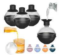 wigmoa【Set of 4】 Ice Ball molds for Cocktails, Bourbon, Whiskey Round Silicone Sphere Ice Molds with Funnel, Large Ice Cube Maker 2.4 Inch Ice Big Balls Trays, 2-in-1 Funnel Lid W-K8 (Black)