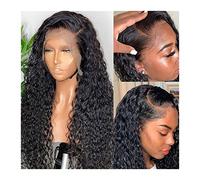 Wigs, 13x4 Curly Lace Front Wigs Human Hair Pre Plucked 180% Density Brazilian Deep Wave Lace Frontal Wig with Baby Hair for Black Women Natural Black,Wigs to Cover Baldness(34inches)