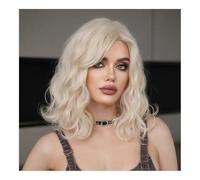 Wigs 150 Density Middle Part Blonde White Wig For Women Daily Short Wavy Bob Wigs With Curtain Bangs,for women