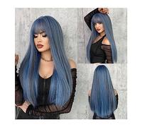 wigs 24inches 1PC Fashion Women Synthetic Wigs with Bangs Mermaid Blue Color Long Straight Wigs Cosplay Fake Hair Natural Heat Resistant Wigs best human hair wigs