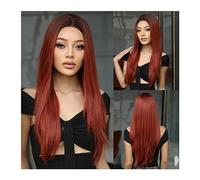 Wigs 24inches/60cm Long Red Brown Straight Synthetic Wigs Burgundy Hair Cosplay Wig Middle Part for Women Afro Natural Daily Party Heat Resistant Wig
