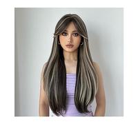 Wigs 26inch Synthetic Long Straight Mixed Light Brown and White Color Wigs for Women Wig Daily Party Cosplay Heat Resistant Natural Wig
