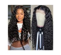 Wigs 5X5 Deep Wave Lace Closure Wigs Peruvian Human Hair 14-40inch Glueless Pre Plucked with Baby Hair Deep Curly Transparent Lace Wigs for Black Women Lace Wig(5X5 closure wig 180 density,22inch)