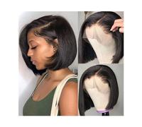 Wigs 8-14 Inch Short Straight Bob Wig for Black Women, Pre Plucked Human Hair Short Bob Wig 13x4 Lace Front Wigs 4X4 Lace Closure Wig, Natural Color Lace Wig(4X4 Bob Wig 180 density,14inches)