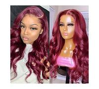 Wigs 99J Burgundy Synthetic Lace Wig for Women Glueless Pre Plucked Hairline T Part Lace Wig with Baby Hair Long Body Wave Heat Resistant Fiber Lace Wigs Women Wig (Size : 13X1 T Part Lace Wig, Colo