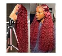 Wigs 99J Deep Wave 13X4 Lace Front Wig 150% Brazilian Human Hair Burgundy Long Wave Curly T Part Lace Frontal Remy Hair Wig Pre Plucked with Baby Hair Women Wig (Color : 13X1 T Part Wig 150%, Size :
