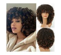 Wigs Afro Bomb Curly Wigs for Black Women, Short Afro Kinky Curly Wig with Bangs, 12 Inch Synthetic Heat Resistant Full Curly Wig Fancy Dress (Color : 002, Size : 12