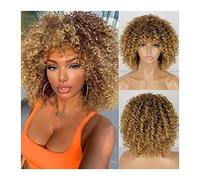 Wigs Afro Bomb Curly Wigs for Black Women, Short Afro Kinky Curly Wig with Bangs, 12 Inch Synthetic Heat Resistant Full Curly Wig Fancy Dress (Color : 001, Size : 12