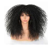 Wigs Afro Curly Wigs for Black Women Black to Brown Afro Kinky Curly Wig with Bangs 18Inch Synthetic Fibre Glueless Cosplay Hair Women Wig(Color:1B)