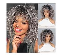 Wigs Afro Kinky Curly Wigs With Bangs For Synthetic Wigs Natural Hair Silver Gray Wig Cosplay Heat Resistant Fiber Women Wig
