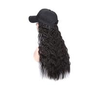 Wigs Black Wavy Ladies Wig Hats, High Temperature Silk Synthetic Long Wave Baseball Cap With Wavy Hair Accessories Wig Costume Party(A)