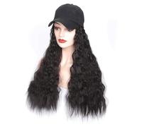 Wigs Black Wavy Ladies Wig Hats, High Temperature Silk Synthetic Long Wave Baseball Cap With Wavy Hair Accessories Wig Costume Party(C)