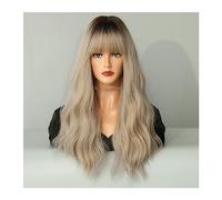 Wigs Blonde Long Wavy Wigs with Bangs Women Curly Wig Top Mixed Black Daily Use Synthetic Heat Resistant Female Fake Hair Wig