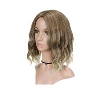 Wigs Blonde Mix Brown Wave Shoulder Length Wig with Bangs for White Women Bob Wig Short Synthetic Hair for Party Use Party Wigs for Men Halloween