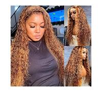 Wigs Blonde Pure Colored Curly Lace Front Wig Deep Wave 13x4 HD Lace Front Human Hair Wigs 8-28inch Brazilian Remy Hair Medium Brown Lace Front Wigs Women Wig(Size:130%,Color:12inches)
