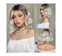 Wigs Blonde Short Wavy Cosplay Lolita Wigs with Bangs Light Platinum Bob Synthetic Hair Wigs for Women Heat Resistant Women Wig(Color:Wig-WL1077-2)
