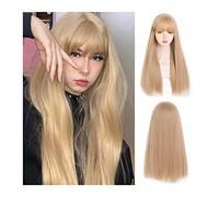 Wigs Blonde Wig with Bang for Women Girl 24" Long Straight Blonde Wig Natural Heat Resistant Synthetic Wig for Cosplay and Daily Use Wig