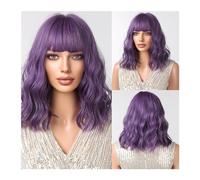 Wigs Blue Cosplay Party Wig Blue Wigs for Women Short Wavy Bob Blue Wig with Bangs Synthetic Hair Wigs for Daily Heat Resistant Fiber Women Wig(LC1048-1)