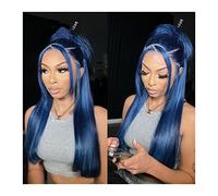 Wigs Blue Wig Straight 13X4 Lace Front Wig 8-26" Brazilian Colored Human Hair Wigs for Women Pre Plucked Transparent Lace Frontal Wigs Women Wig (Size : 16inches)