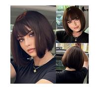 Wigs Brown Black Short Straight Synthetic Wigs with Bangs Women Bob Hair Wigs for Daily Cosplay Natural Heat Resistant Fiber Wig