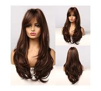 Wigs Brown Mixed Blonde Highlights Wigs for Women Long Wavy Curly Wig with Bangs Natural Looking Heat Resistant Synthetic Fiber Wigs for Daily Party Wig