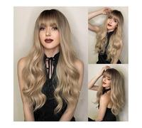 Wigs, Brown Wig Head Set Gradient Wig Long Curly Hair Fashion Layered Wig With Bangs,for women(White Tea Top Brown)