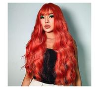 wigs Cosplay Synthetic Wig Long Orange Deep Wave Wig with Bang for Women Red Heat Resistant Hair Middle Part wig