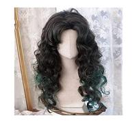 Wigs Curly Wig with Bangs for Women, Black Gradient Green Gorgeous Curly Hair Wig Heat Resistant Soft Synthetic Wig for Women Daily Use Party Cosplay Wig