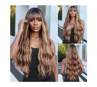 Wigs Daily Cosplay Party Heat Resistant Long Chocolate Brown Ombre Synthetic Wigs with Bangs Natural Wavy Hairs Wig for Black Women Women Wig(Color:LC2039-1)