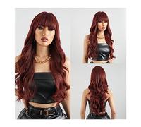 Wigs Daily Cosplay Party Heat Resistant Long Chocolate Brown Ombre Synthetic Wigs with Bangs Natural Wavy Hairs Wig for Black Women Women Wig(Color:LC2097-1)