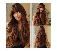 Wigs Daily Cosplay Party Heat Resistant Long Chocolate Brown Ombre Synthetic Wigs with Bangs Natural Wavy Hairs Wig for Black Women Women Wig(Color:WL1068-1)