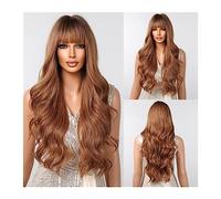 Wigs Daily Cosplay Party Heat Resistant Long Chocolate Brown Ombre Synthetic Wigs with Bangs Natural Wavy Hairs Wig for Black Women Women Wig(Color:LC2097-4)