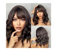 Wigs Daily Cosplay Use Heat Resistant Short Wavy Bob Wigs for Women Dark Brown Bob Natural Synthetic Wig with Bangs for Girl Women Wig(LC210-4)