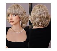 Wigs Daily Party Natural Synthetic Straight Platinum WIGS Short Ombre Black Wigs for Women Hair Wig with Bangs for Four Seasons Women Wig(Color:MW1062-1)