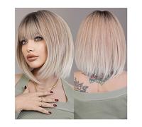 Wigs Daily Party Natural Synthetic Straight Platinum WIGS Short Ombre Black Wigs for Women Hair Wig with Bangs for Four Seasons Women Wig(Color:MW1055-1)