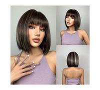 Wigs Daily Straight Wig Femals Heat Resistant Fake Hair Short Straight Bob Synthetic Wig Black Natural Hair Wigs with Bangs Cosplay Women Wig(Color:LC1031-2)