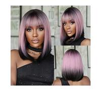 Wigs Daily Straight Wig Femals Heat Resistant Fake Hair Short Straight Bob Synthetic Wig Black Natural Hair Wigs with Bangs Cosplay Women Wig(Color:WL1121-1)