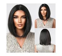 Wigs Daily Use Heat Resistant Lace Fake Hair Black Hairline Lace Wig for Women Short Straight Bob Wigs with Red Brown Highlights Wig Women Wig(Color:FTL3009-1)