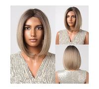 Wigs Daily Use Heat Resistant Lace Fake Hair Black Hairline Lace Wig for Women Short Straight Bob Wigs with Red Brown Highlights Wig Women Wig(Color:FTL3011-1)