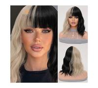 Wigs Daily Use Women's Holiday Party High Qualit Natural Black Wig Long Curly Bob Synthetic Heat Resistant Wig Natural Wavy Bangs Wig Women Wig(Black gold)