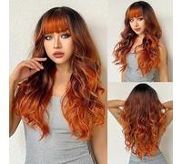 Wigs Daily Wig Natural Wave Hair Golden Brown Long Wavy Synthetic Wigs with Bangs for Black Women Afro Cosplay Heat Resistant Fibre Lace Wig(LC3039-1)