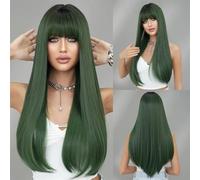 Wigs, Dark Brown Long Straight Wig For Woman Daily Party Cosplay Blone Highlights Natural Synthetic Wig With Bangs,Wigs Human Hair(Light green)