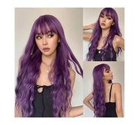 Wigs Dark Purple Synthetic Wig with Bangs for Women, Super Long Body Wavey Hair Wigs Soft Breathable Heat Resistent Fiber Wigs for Daily Cosplay Party Women Wig