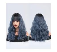Wigs Dark Red Wigs for Women Burgundy Wavy Wig with Bangs Colorful Synthetic Ombre Red Wig for Daily Party Hair Replacement Wigs(Ombre Blue)