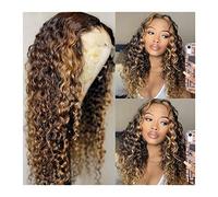 Wigs Deep Curly T Part Lace Front Wigs Highlight Ombre Brazilian Human Hair 13x6x1 Lace Front Wigs for Women 8-28" Pre Plucked with Baby Hair Wave Wigs Women Wig(Size:180%,Color:16inches)