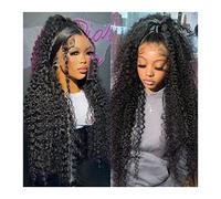 Wigs Deep Wave Lace Front Wigs Human Hair wigs for Black Women 13x4 Glueless Lace Frontal Wigs Brazilian Hair 8-34" Black Color Curly Lace Front Wigs Women Wig (Size : 250% 13X4 Lace Wig, Color : 8i
