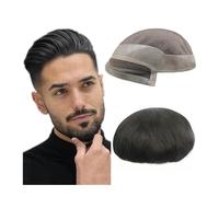 wigs for men Men's 10x8 Inch Human Hair Toupee - Fine Mono Poly PU Base, #1B Off Black, Hair Replacement System(7x9inch)